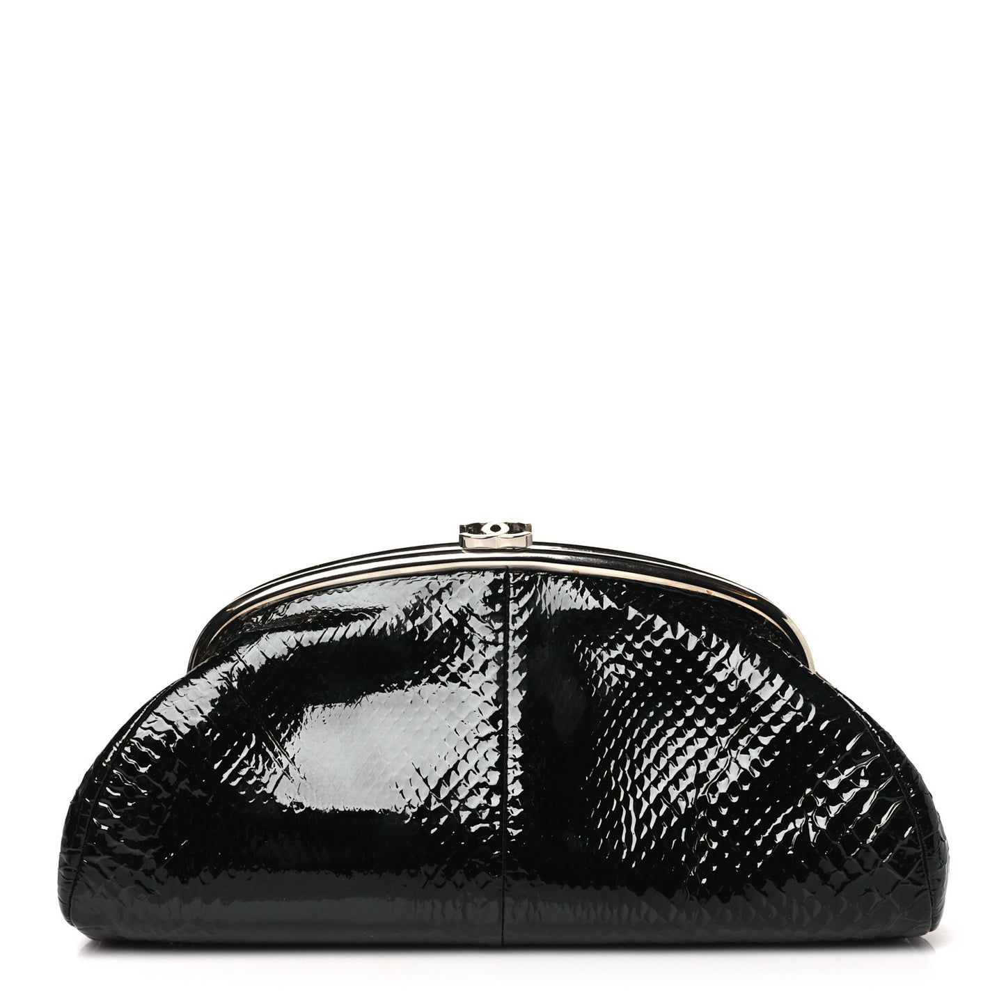 Glazed Snakeskin Timeless Clutch Black