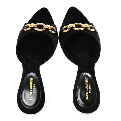 Saint Laurent Velour All-Over Monogram Le Maillon 60 Mules 35 Black 2 of 10