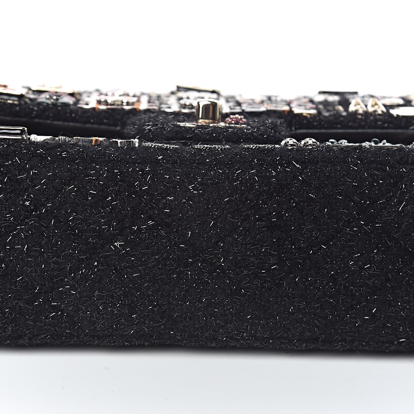 Tweed Lambskin Charms Embroidered Medium Double Flap Black