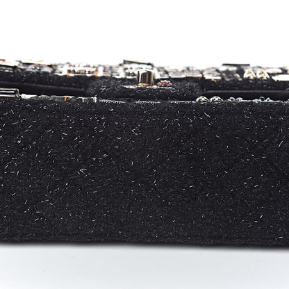 Chanel Tweed Lambskin Charms Embroidered Medium Double Flap Black 10 of 19