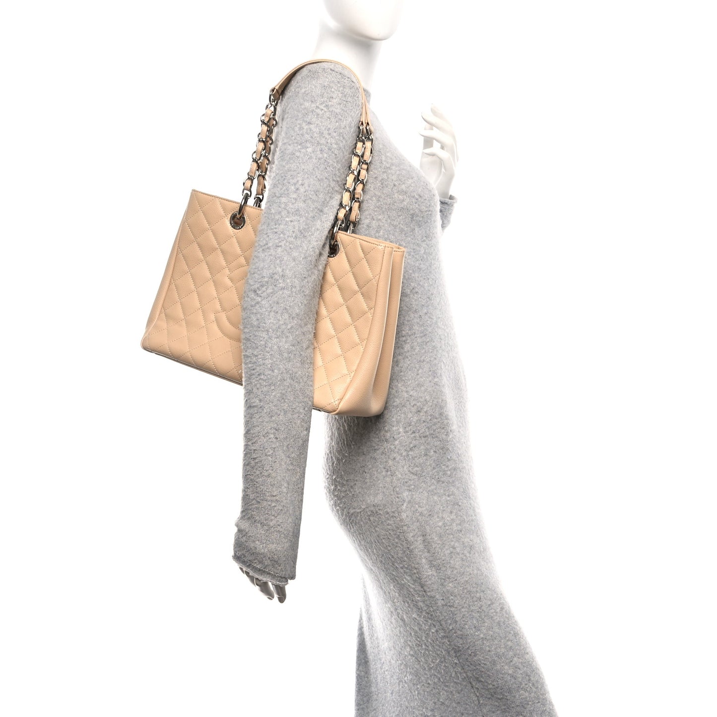 Caviar Quilted Grand Shopping Tote GST Beige