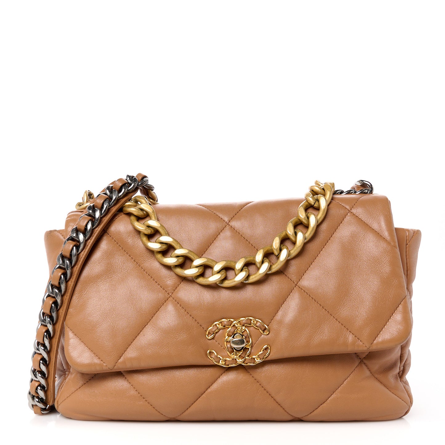 Lambskin Quilted Large Chanel 19 Flap Brown