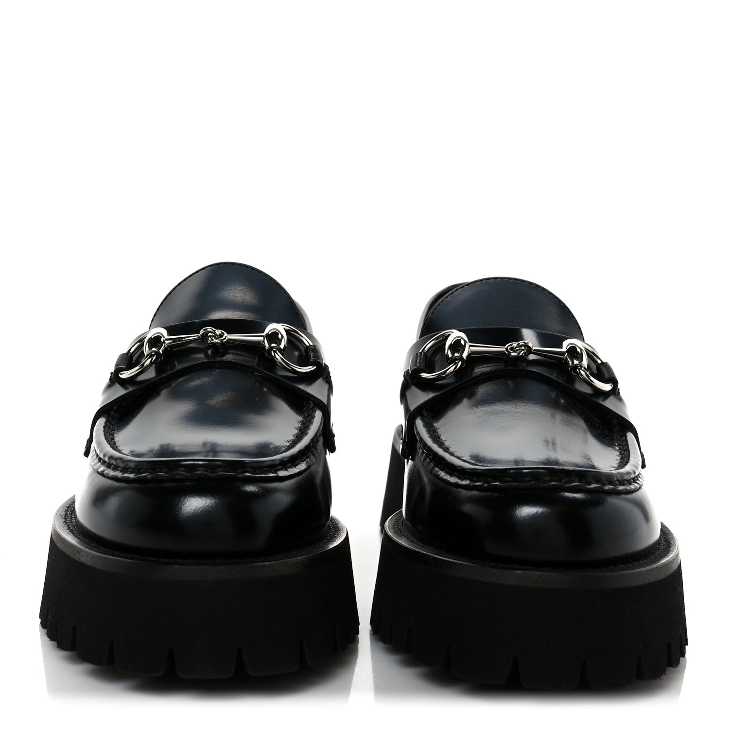 Gucci Cordovan Lux Womens Horsebit 45mm Platform Loafers 38 Black 3 of 10