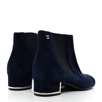 Chanel Suede CC Cap Toe Ankle Boots 35.5 Navy Blue 4 of 8