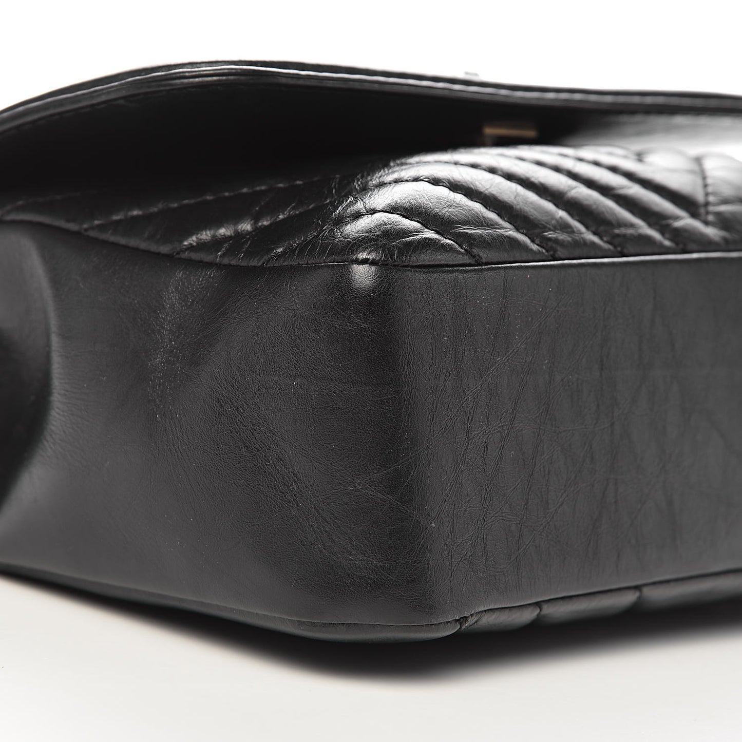 Calfskin Chevron Quilted Top Handle Flap Black