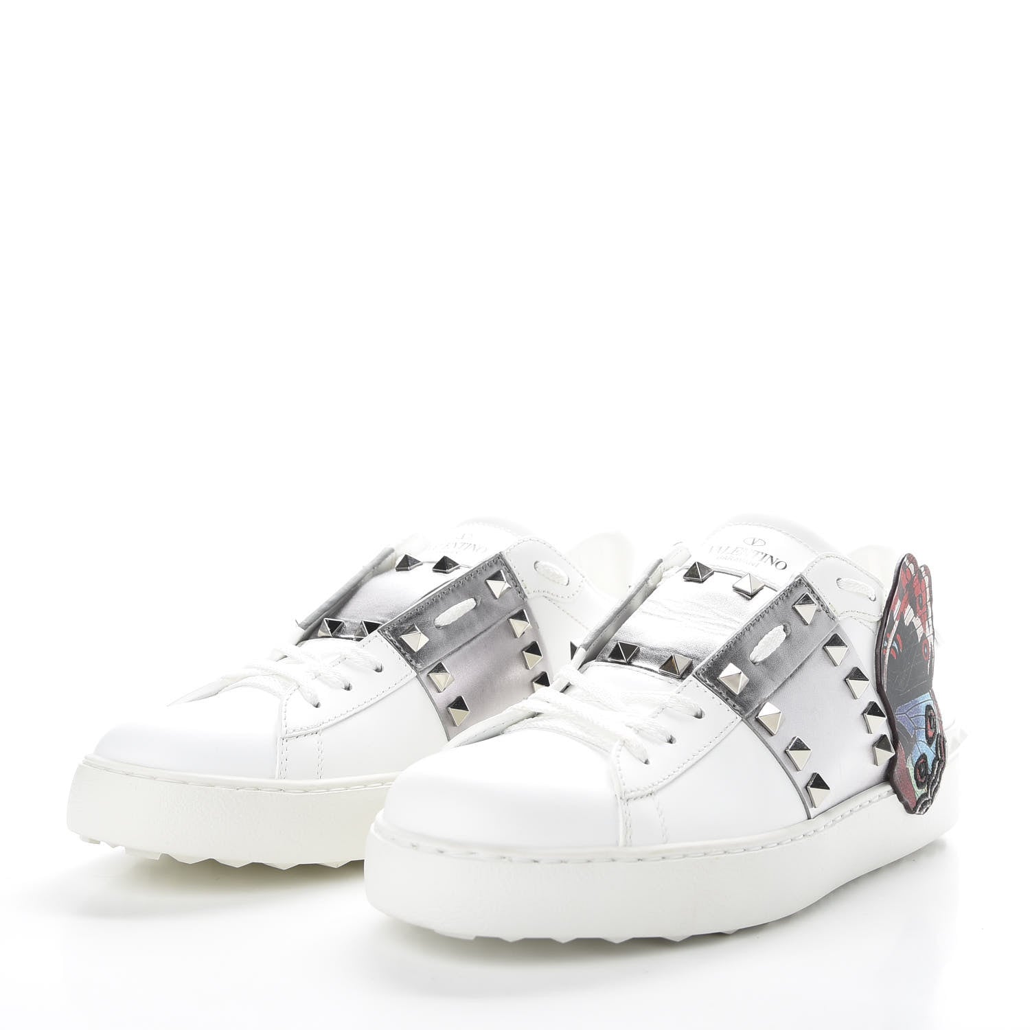 Valentino Garavani X UNDERCOVER Calfskin Butterfly Womens Rockstud Untitled Open Sneakers 39 White Silver 3 of 11