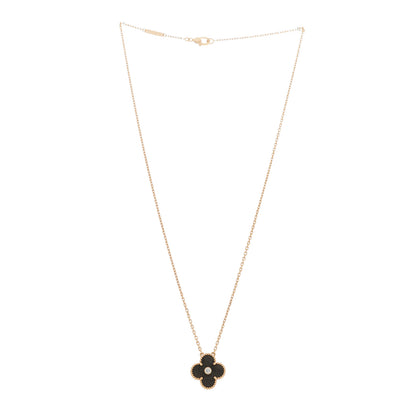 Van Cleef & Arpels 18K Rose Gold Diamond Silver Obsidian Vintage Alhambra Pendant Necklace 3 of 6