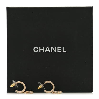 Chanel Crystal Bead CC Hoop Drop Earrings Light Gold 5 of 5