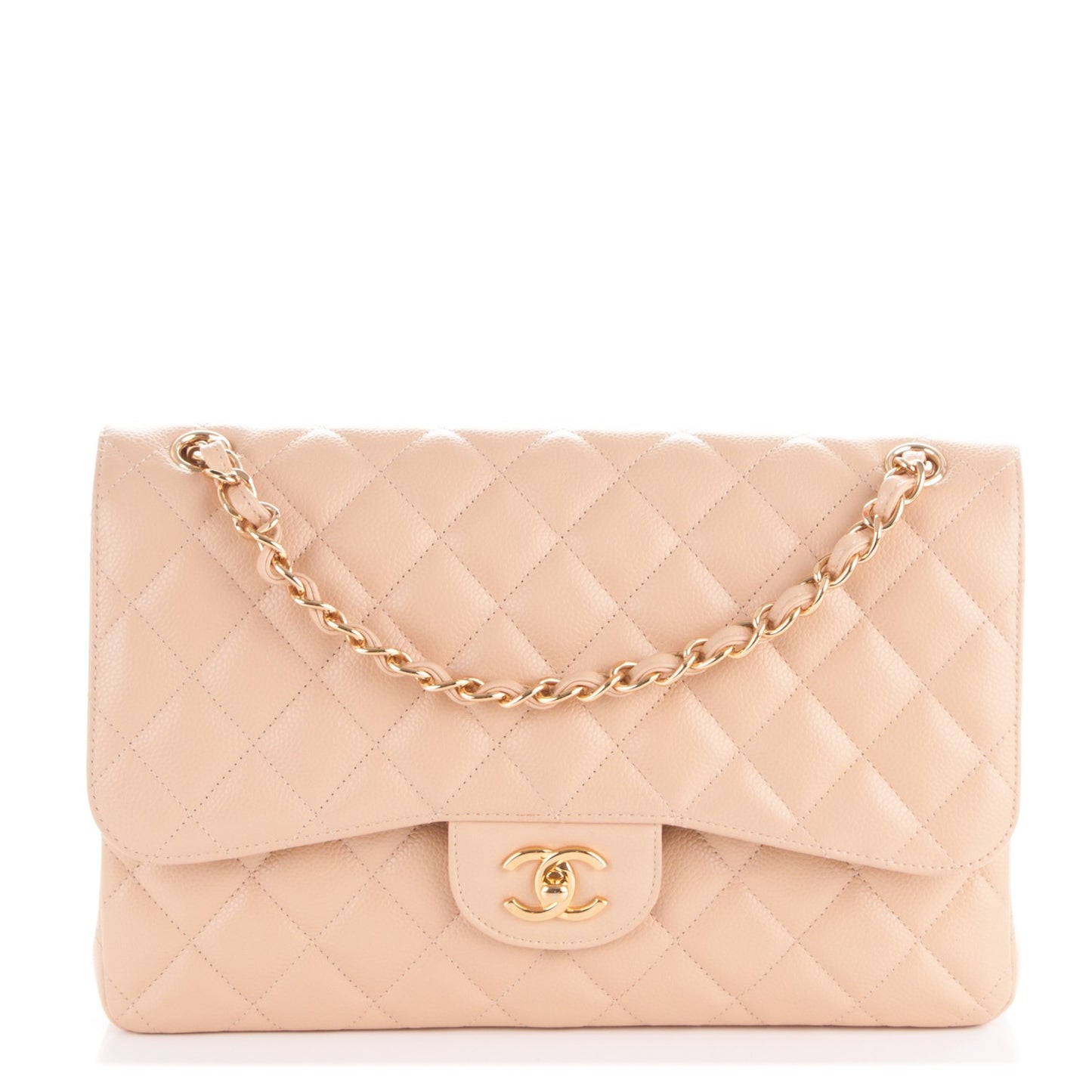Caviar Quilted Jumbo Double Flap Beige Clair