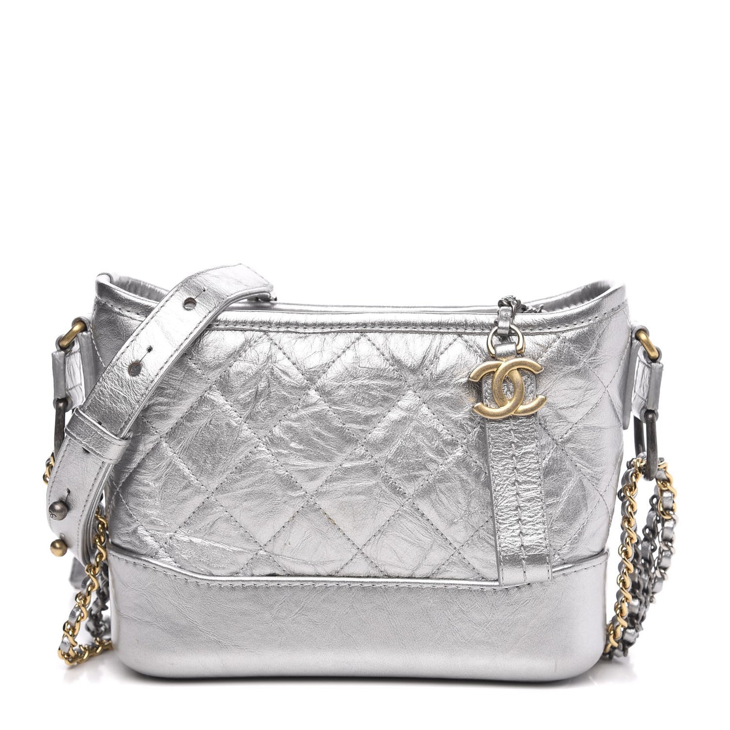 Metallic Aged Calfskin Quilted Small Gabrielle Hobo Silver