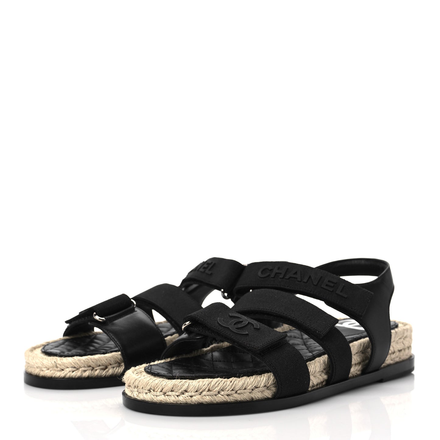 Stretch Fabric Lambskin CC Flat Sandals 37 Black