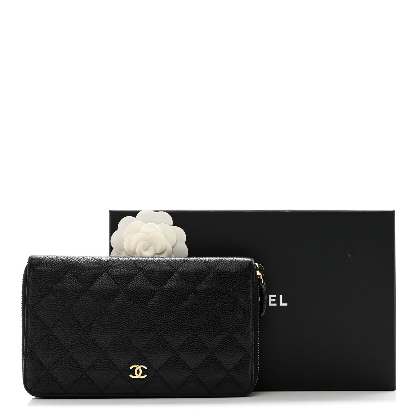 Caviar Quilted Large Zip Around Organizer Wallet Black