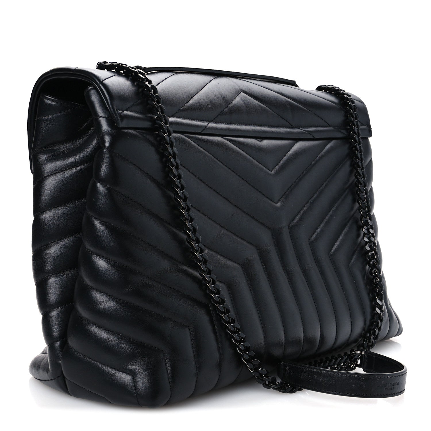 Saint Laurent Calfskin Y Quilted Monogram Monochrome Large Loulou Chain Satchel Black 3 of 11