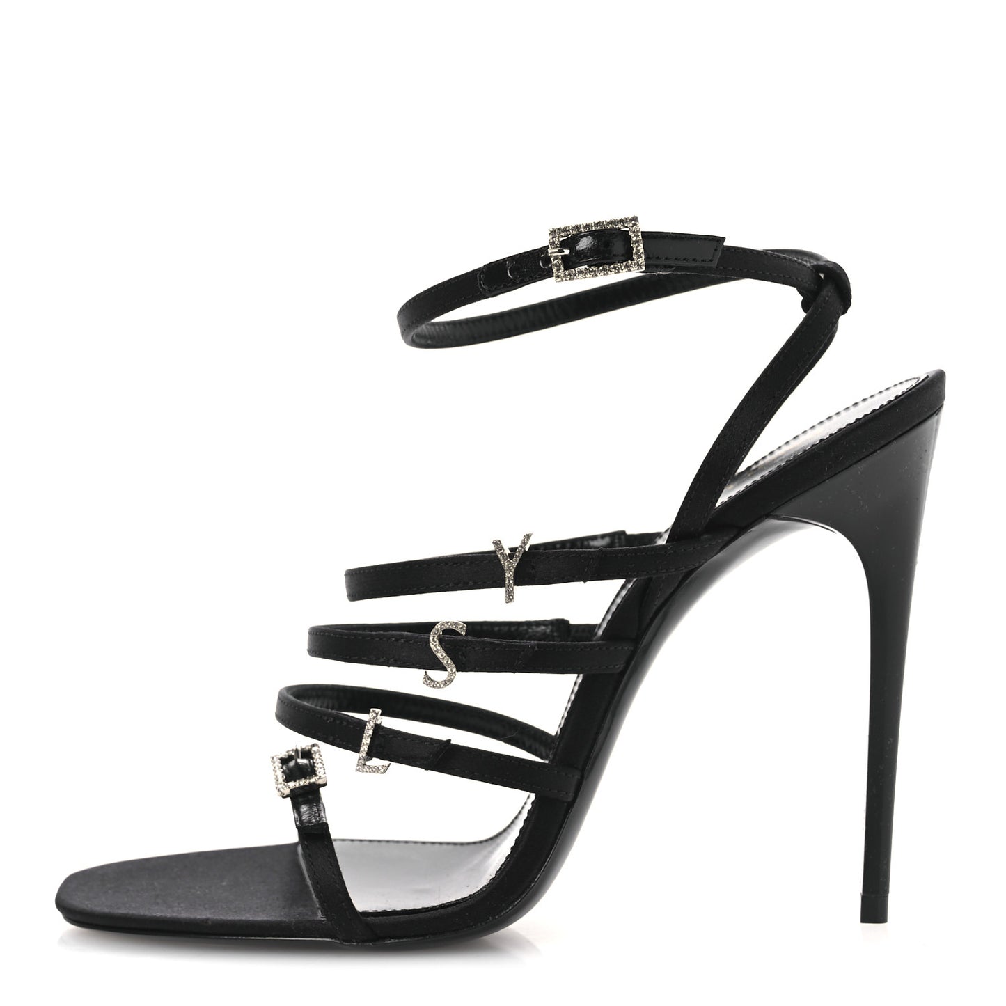 Crepe Satin Crystal Logo Jerry 110 Ankle Strap Sandals 37 Black