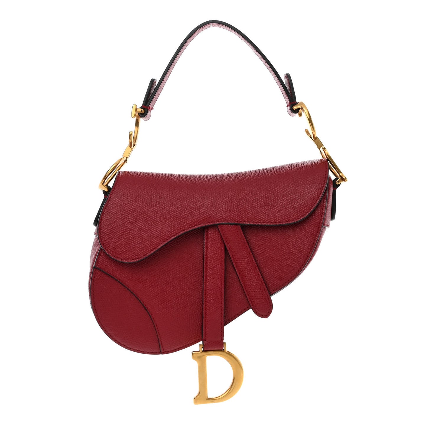 Grained Calfskin Mini Saddle Bag Red