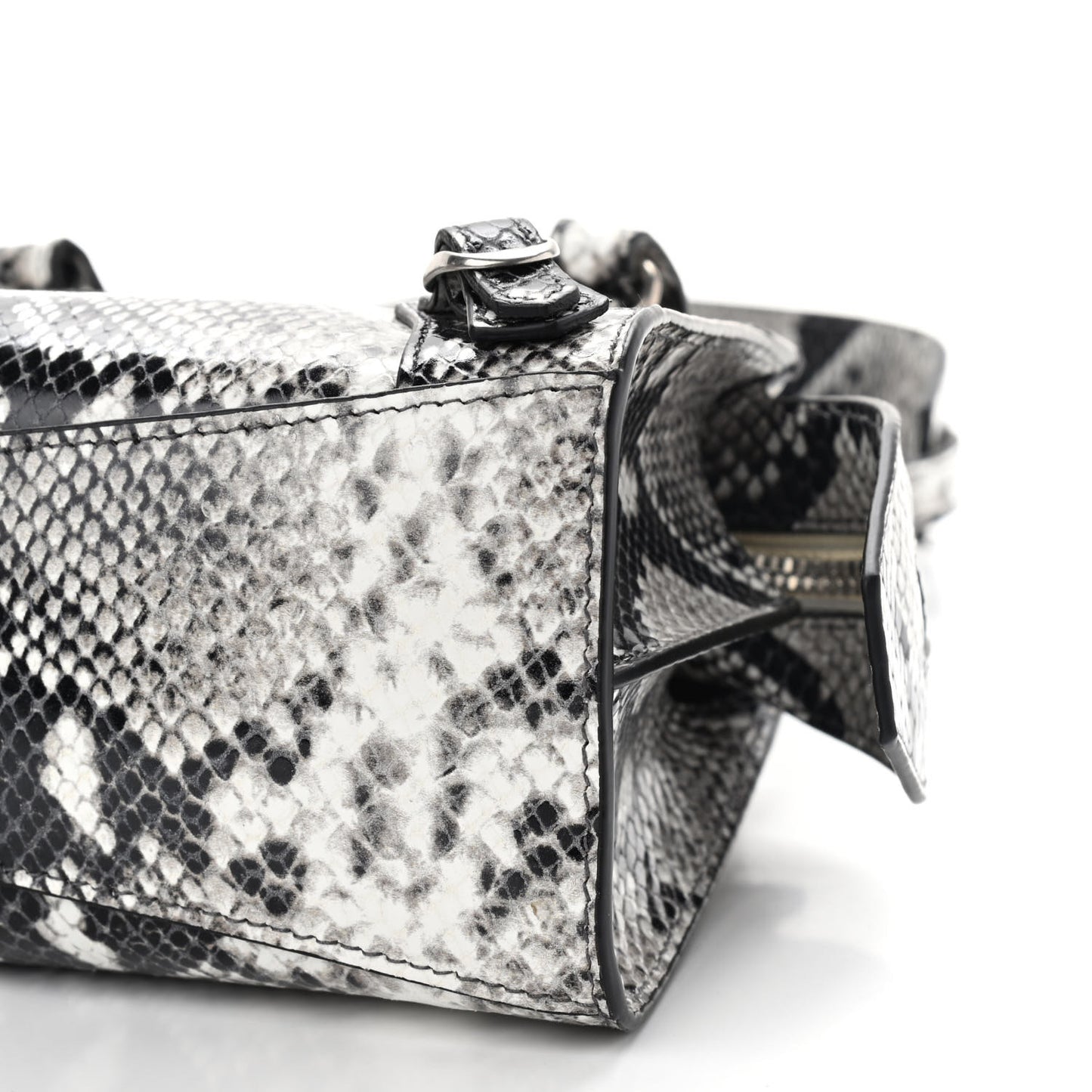 Grained Calfskin Snake Effect Neo Classic Silver Hardware Mini City Black White