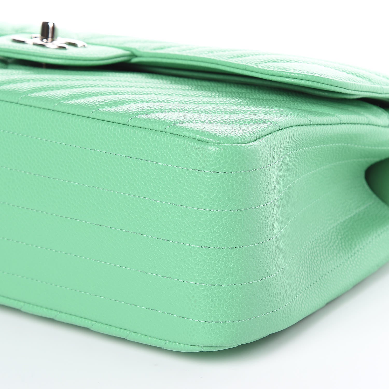 Chanel Caviar Chevron Quilted Jumbo Double Flap Green 6 of 9