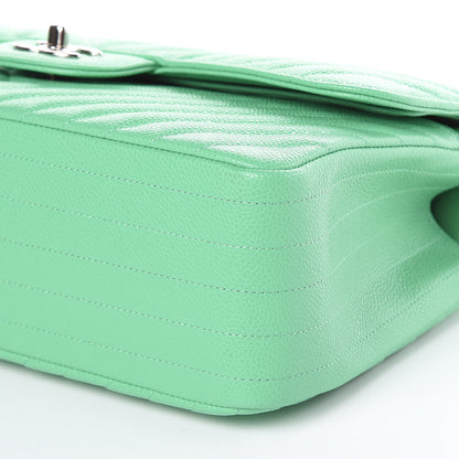 Chanel Caviar Chevron Quilted Jumbo Double Flap Green 6 of 9