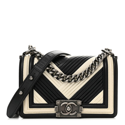 Chanel Calfskin Pleated Small Boy In Rome Flap Black White 1 of 15