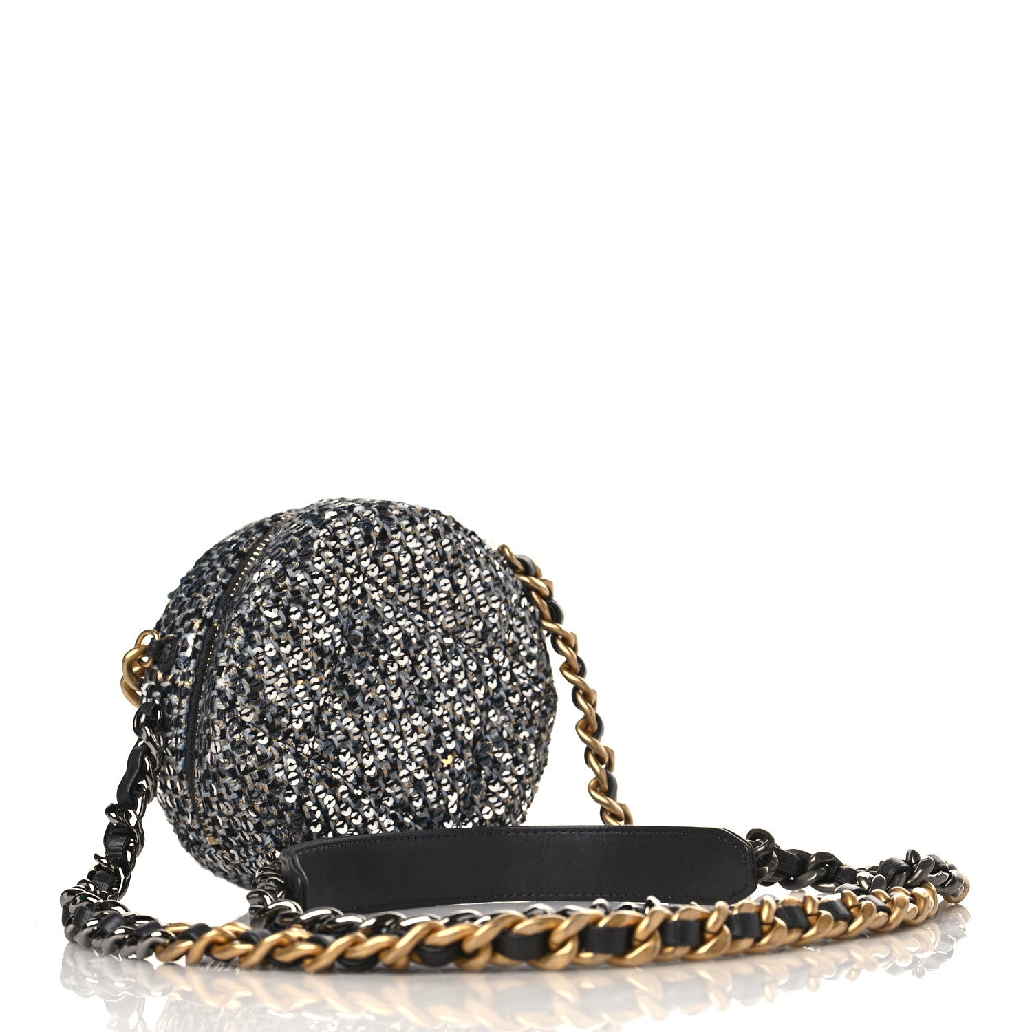 Chanel Sequin Chanel 19 Round Clutch With Chain Silver Black 3 of 9