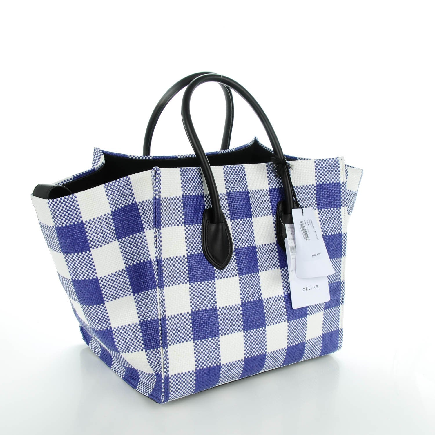 Celine Gingham Woven Medium Phantom Luggage Cobalt 2 of 8