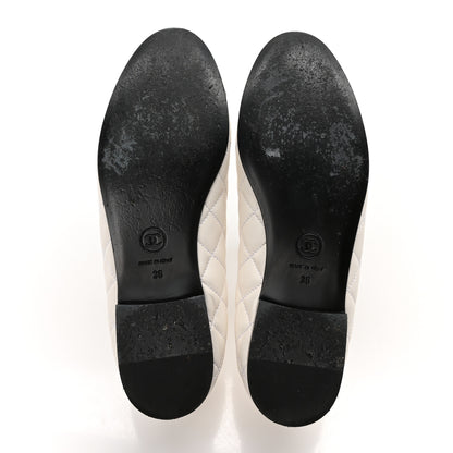 Chanel Canvas Lambskin Quilted CC Cap Toe Ballerina Flats 36 White Black 6 of 9
