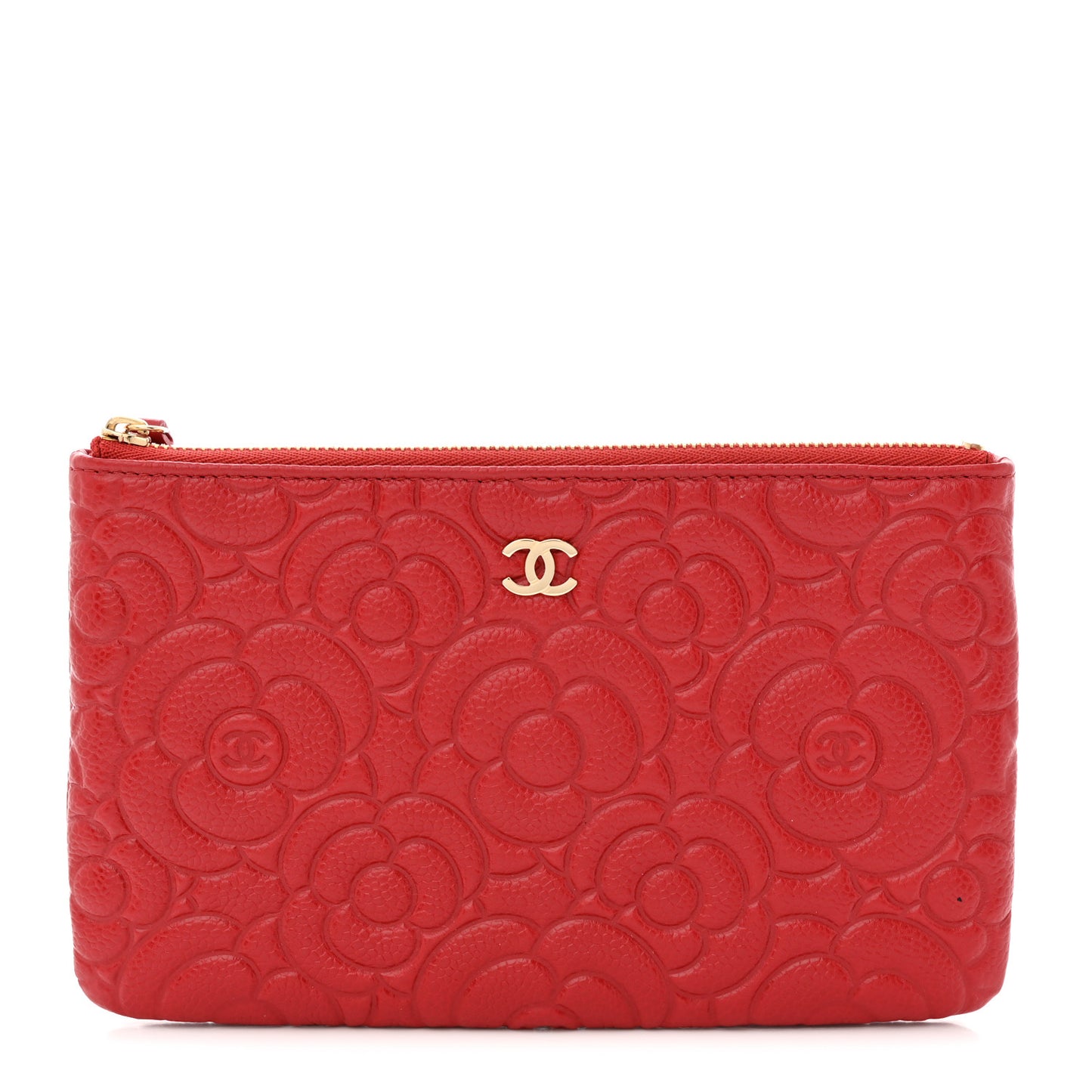 Caviar Camellia Embossed Cosmetic Pouch Red