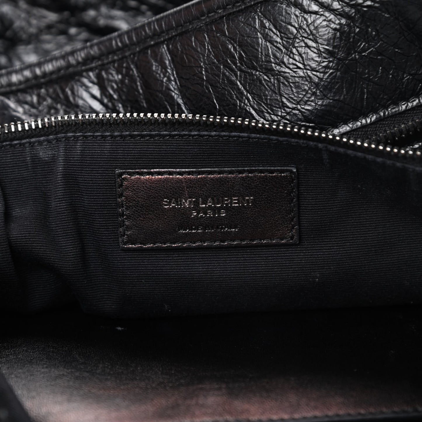 Crinkled Calfskin Matelasse Monogram Large Niki Shopping Tote Bag Black