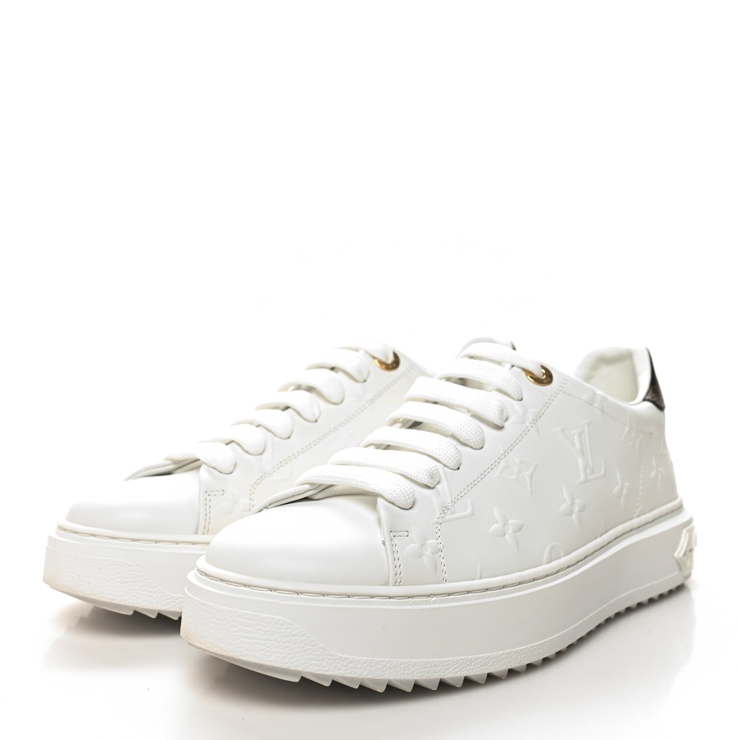 Louis Vuitton Lambskin Embossed Monogram Time Out Sneakers 39 White 3 of 10