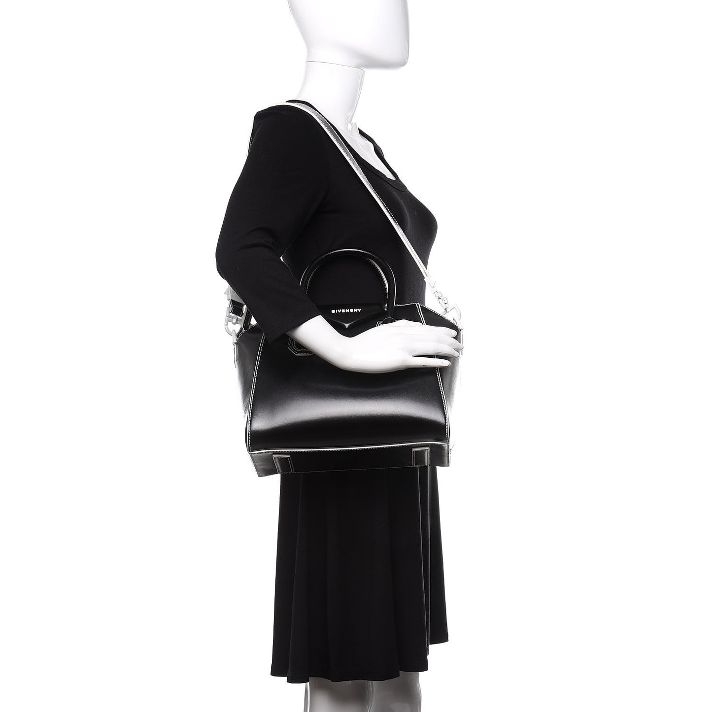 Calfskin Contrast Topstitch Small Antigona Black White