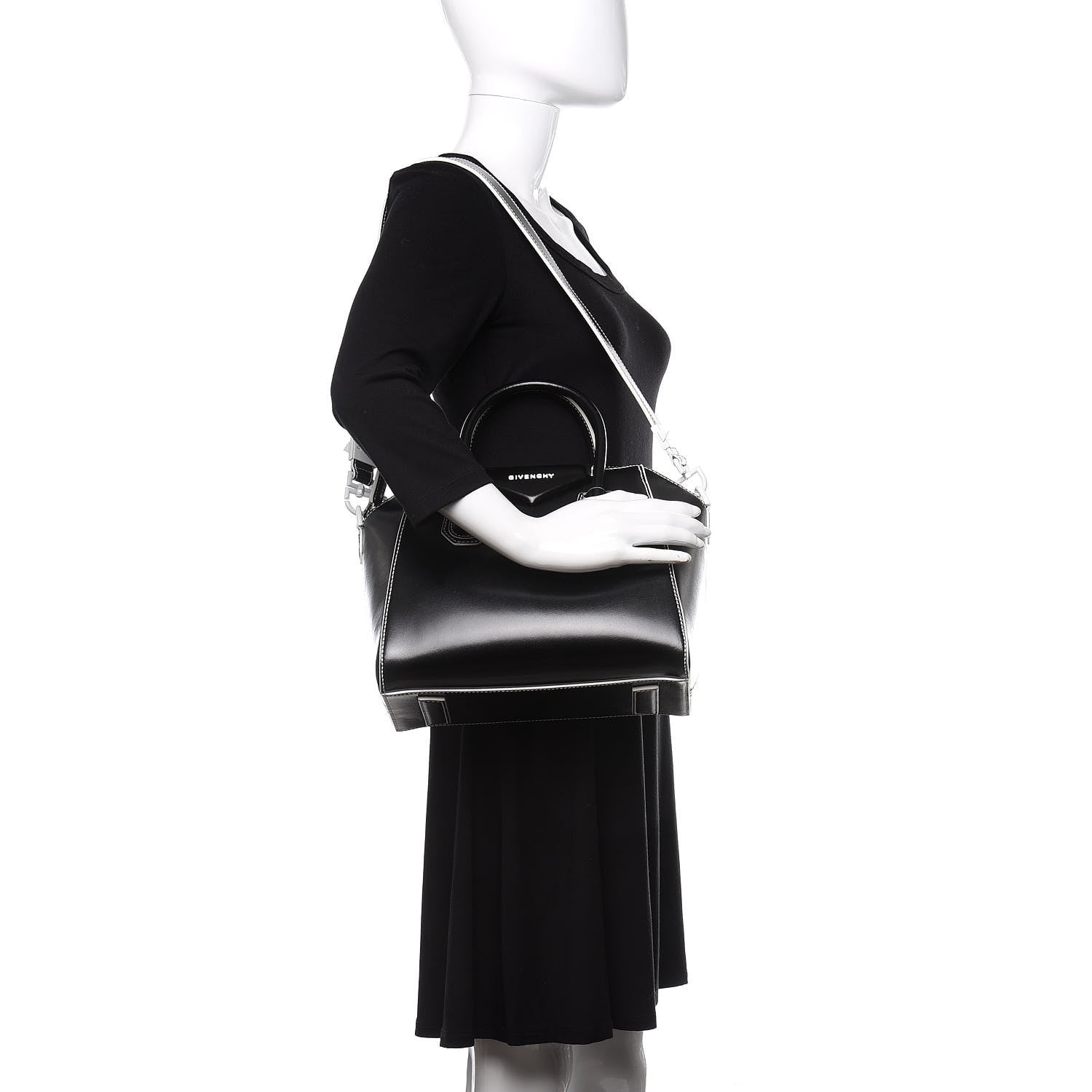 Givenchy Calfskin Contrast Topstitch Small Antigona Black White 2 of 10