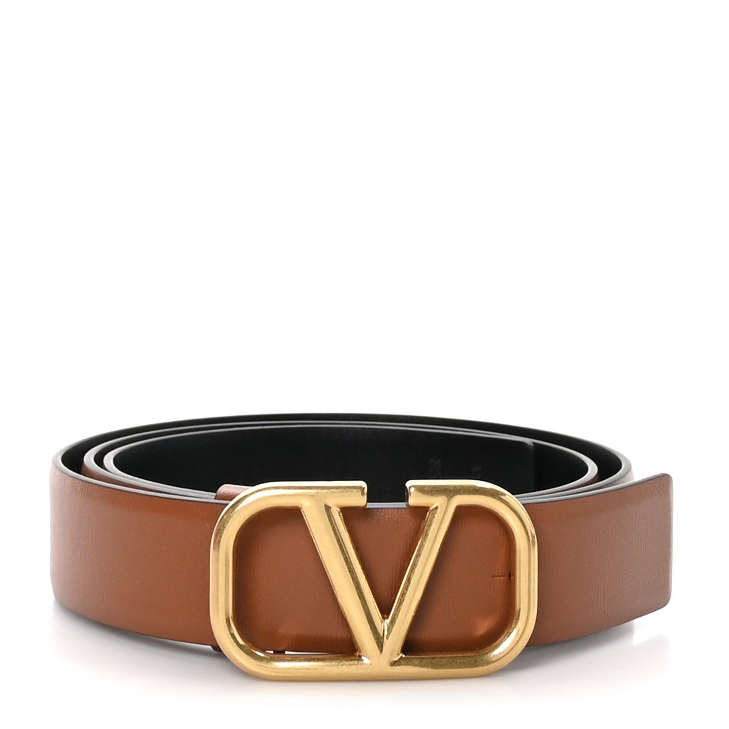 VALENTINO GARAVANI Glossy Calfskin VLogo Reversible 30mm Belt 85 34 Saddle Brown Black