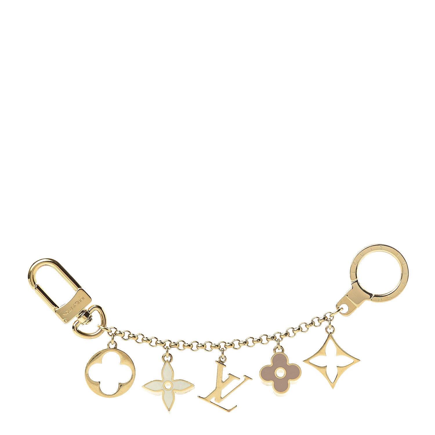 Louis Vuitton Brass Enamel Fleur De Monogram Bag Charm Chain Gold 1 of 3