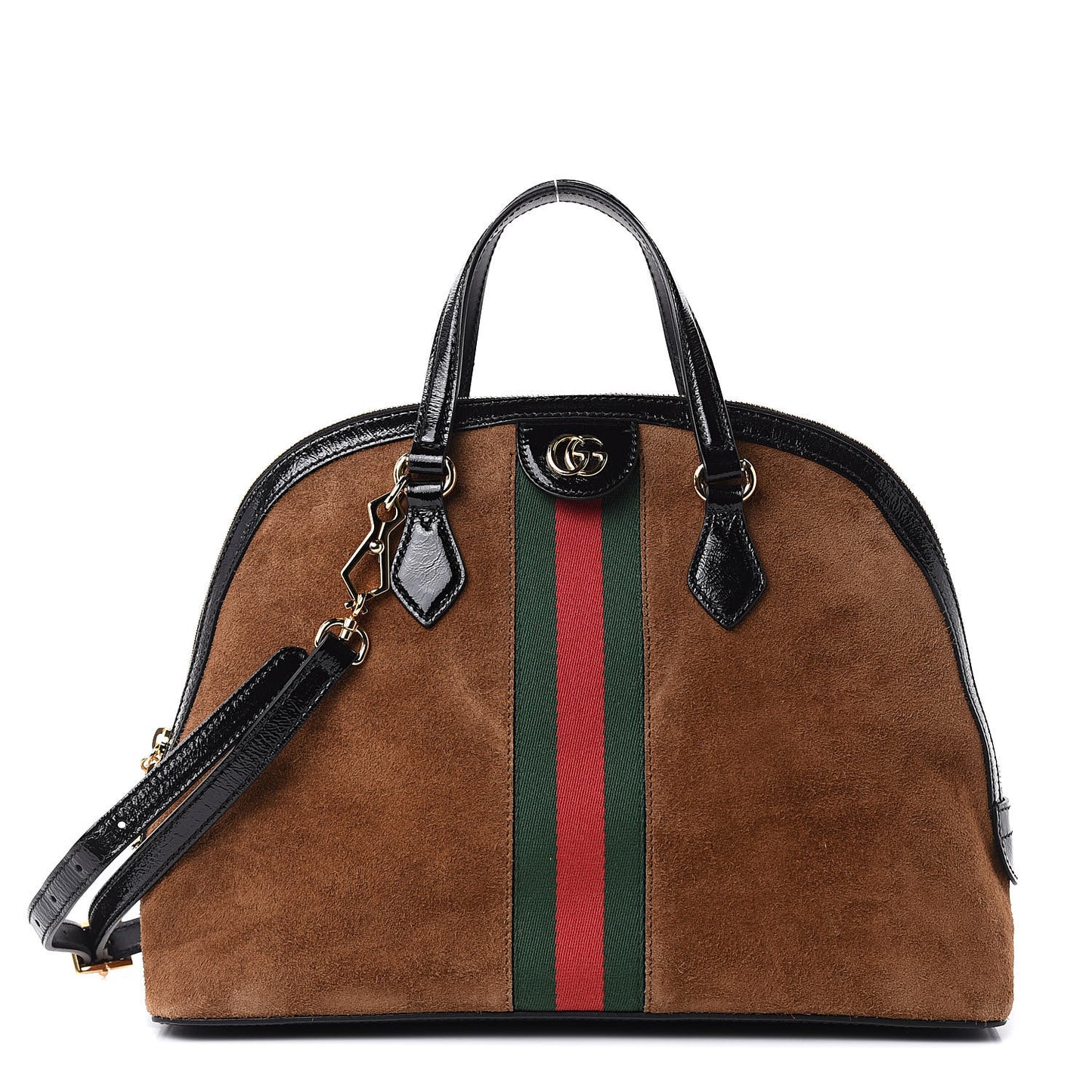Suede Patent Web Medium Ophidia Top Handle Dome Bag Nocciola Black