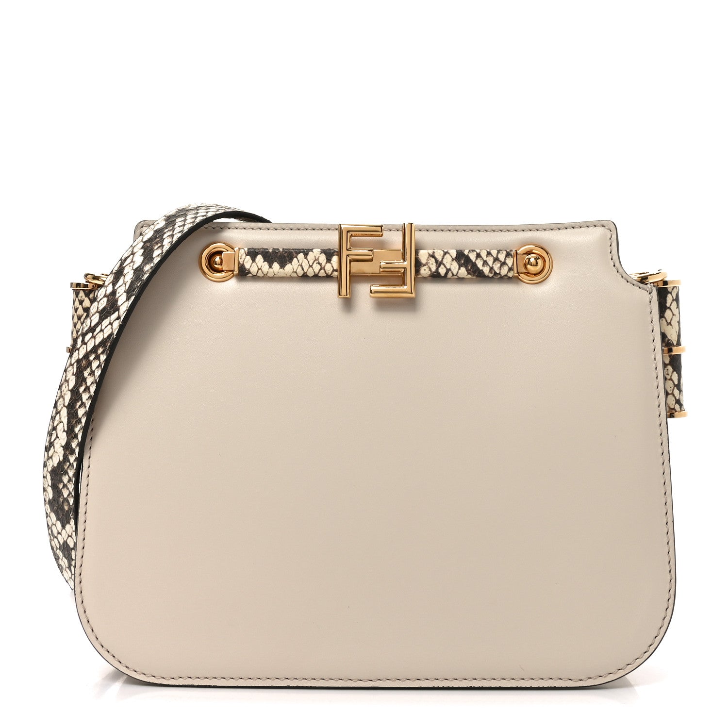 Fendi Vitello King Snakeskin Embossed Luxor Fendi Touch Shoulder Bag Camelia Daisy Roccia 1 of 10
