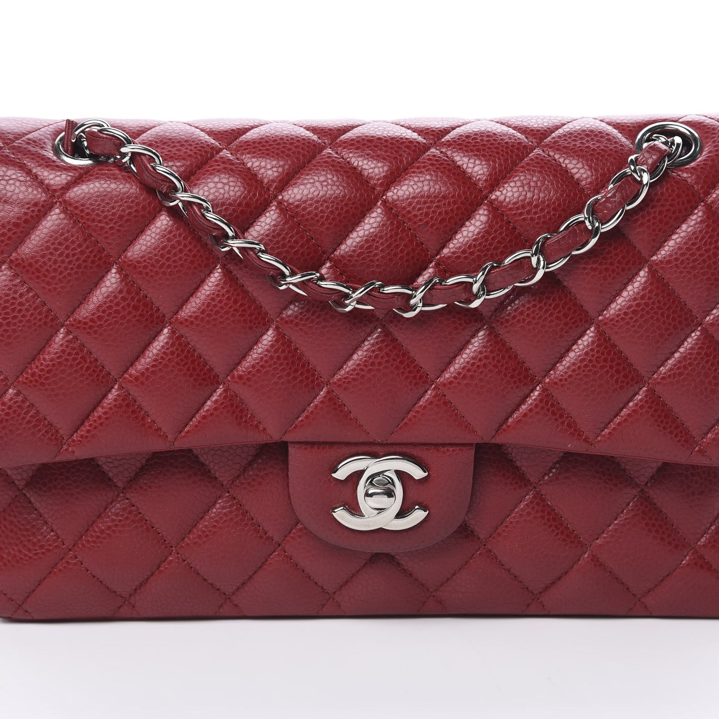 Caviar Quilted Medium Double Flap Red