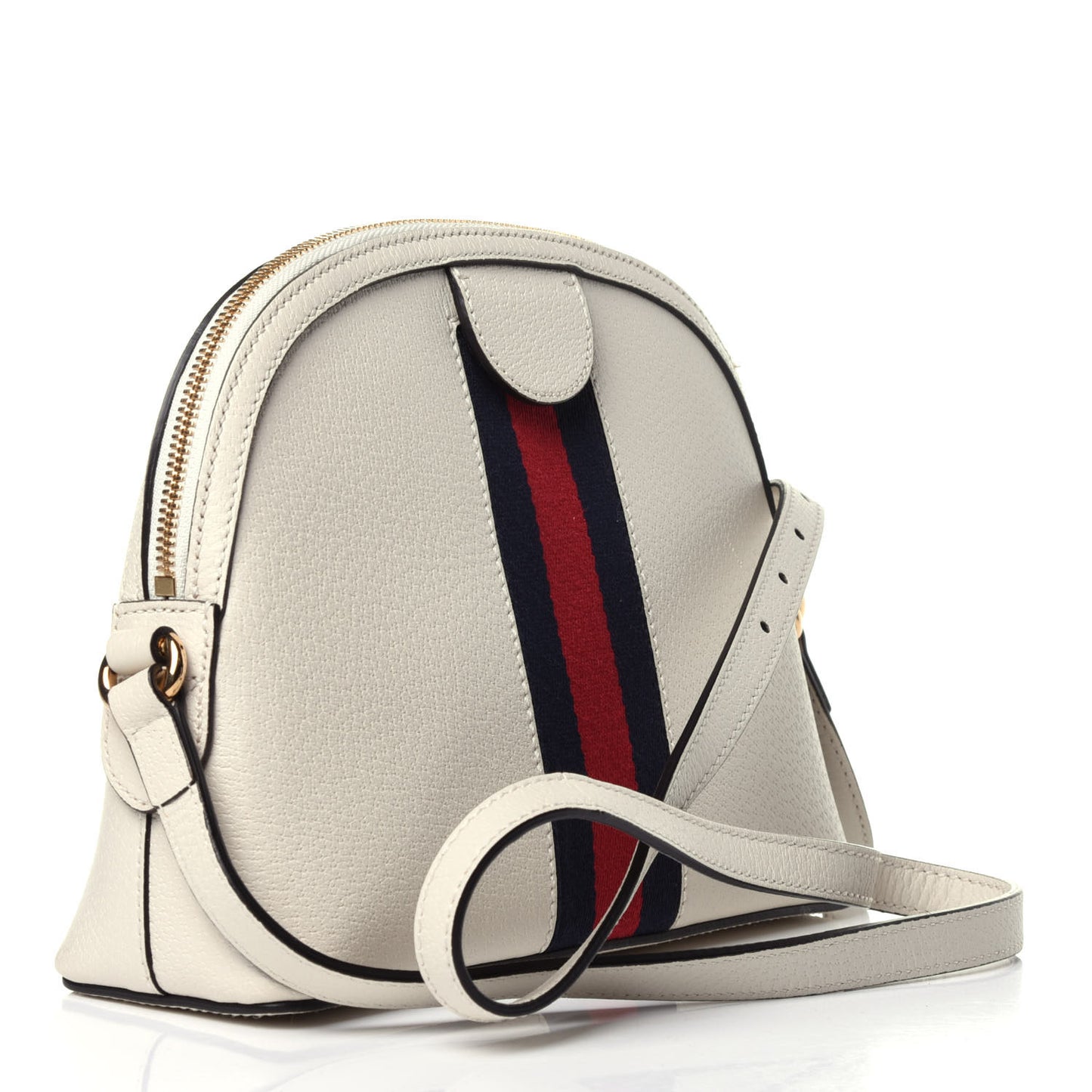 Textured Dollar Calfskin Web Small Ophidia Dome Shoulder Bag Mystic White