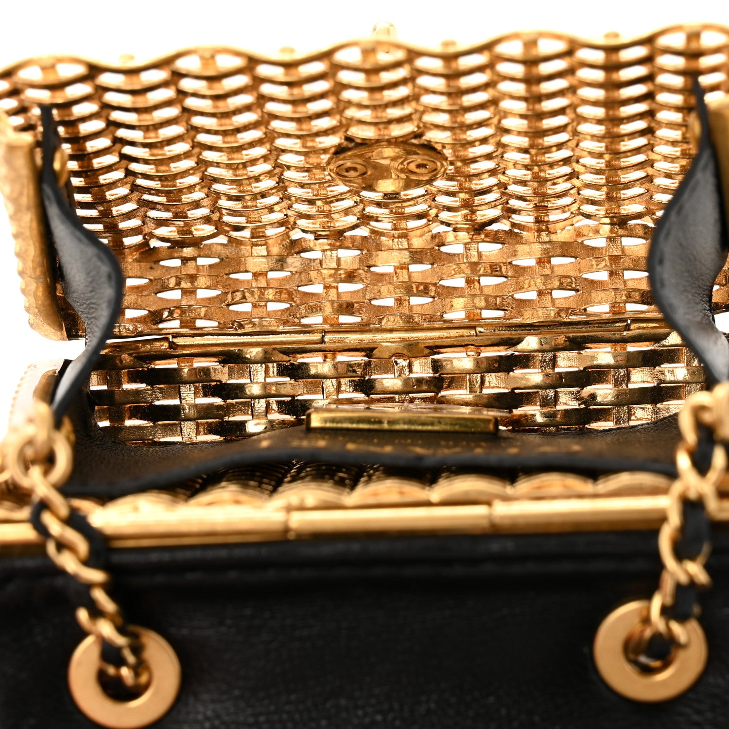 Chanel Woven Metal Lambskin Quilted Micro Flap Black Gold 1644602