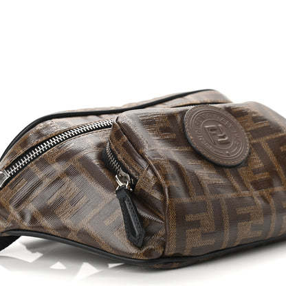 Fendi Glazed Fabric Vitello Century FF 1974 Stamp Patch Mens Pocket Belt Bag Mogano Panna Black 9 of 10