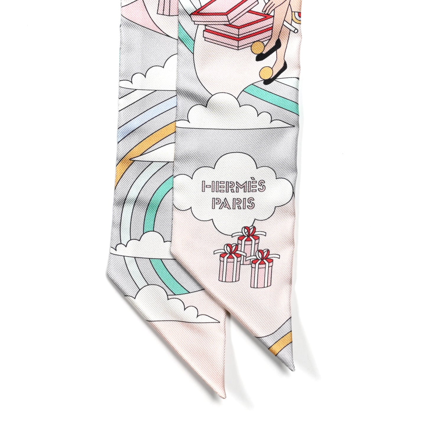 Silk Carres Volants Twilly Grenadine Gris Perle Rose Pale