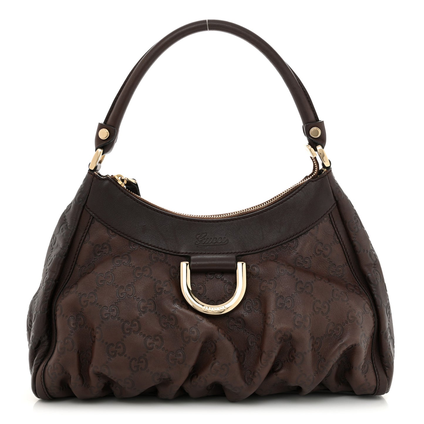 Guccissima Small D Gold Ring Shoulder Bag Chocolate Brown