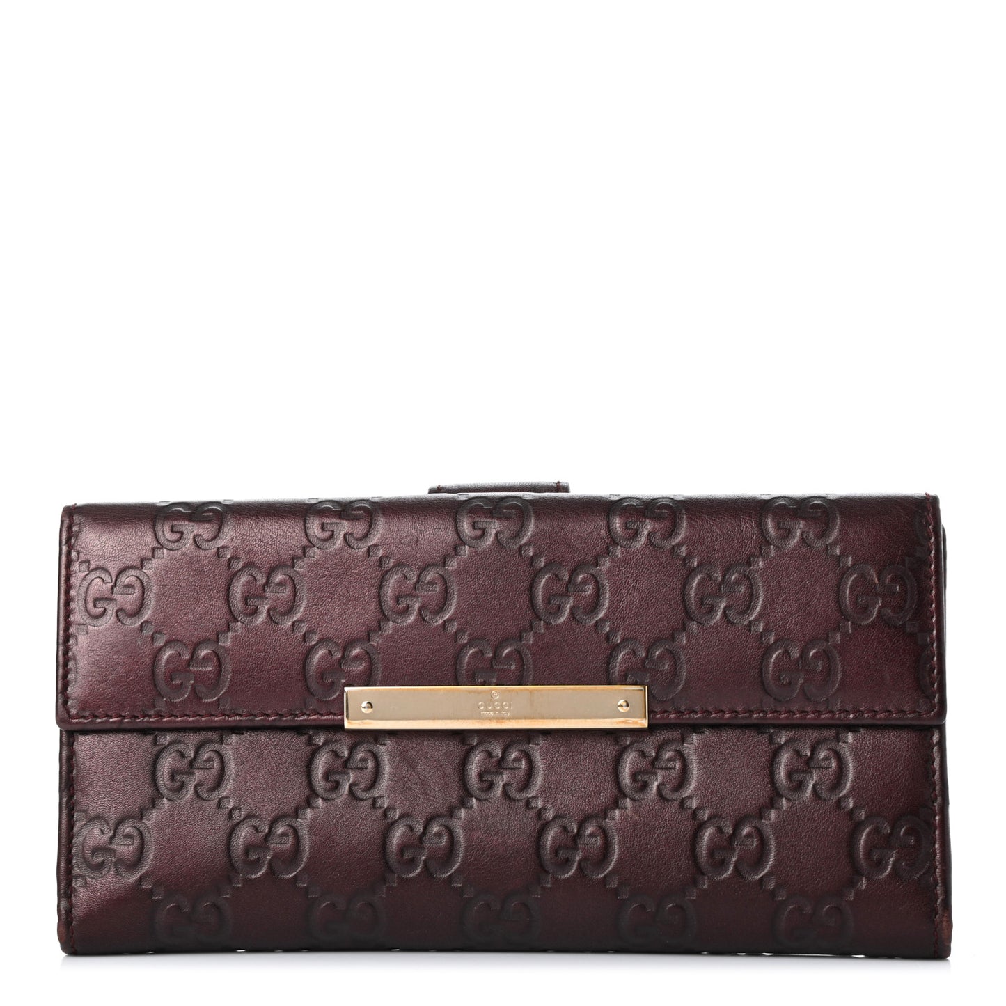 Guccissima Margaux Calfskin Metal Bar Continental Flap Wallet Chocolate