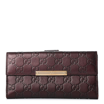 Gucci Guccissima Margaux Calfskin Metal Bar Continental Flap Wallet Chocolate 1 of 7