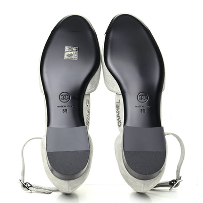 Chanel Suede Grosgrain Cap Toe CC Ankle Strap Sandals 39 Gray 5 of 8