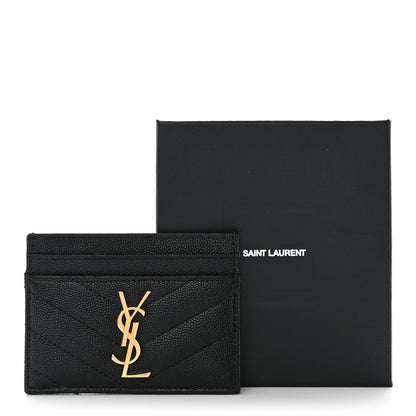Saint Laurent Grain De Poudre Matelasse Chevron Monogram Credit Card Case Black 8 of 8