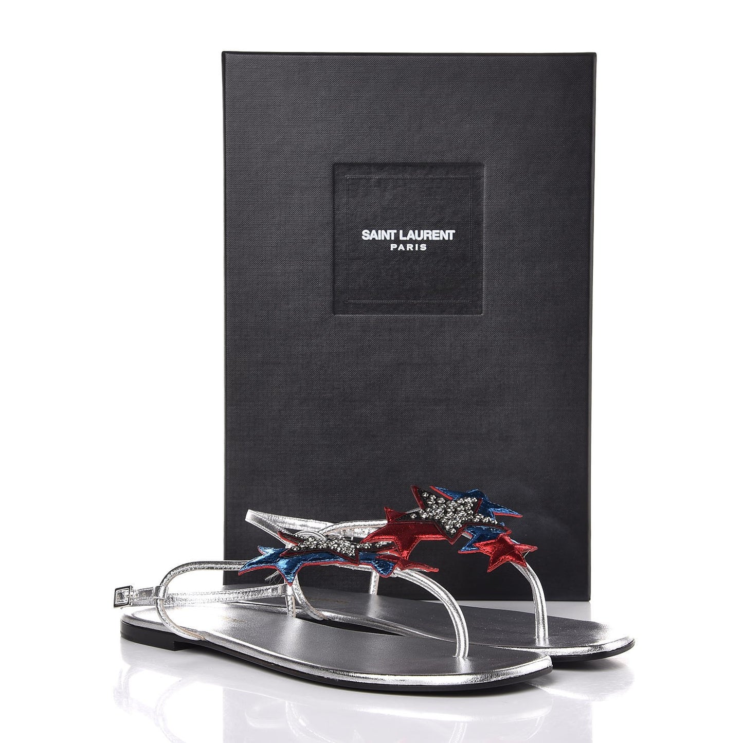 Metallic Calfskin Nu Pieds Star 05 Thong Sandals 38 Silver