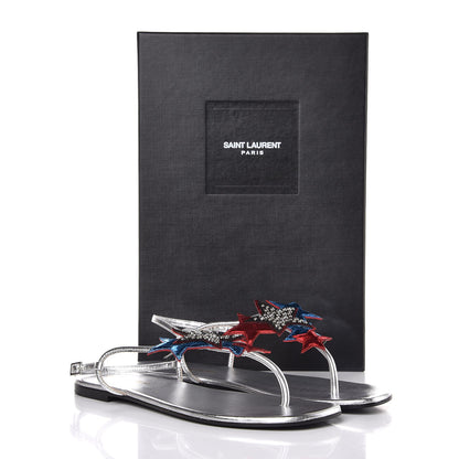 Saint Laurent Metallic Calfskin Nu Pieds Star 05 Thong Sandals 38 Silver 8 of 8