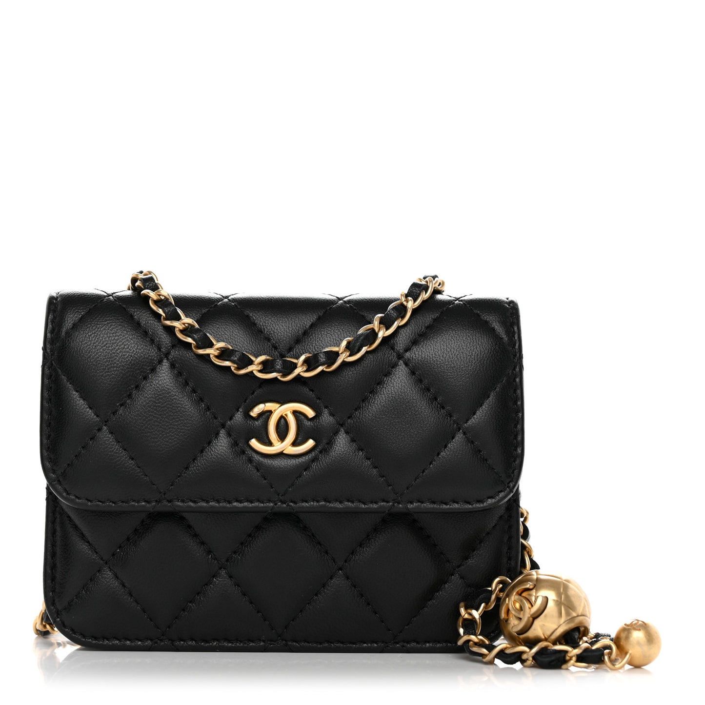 Lambskin Quilted Pearl Crush Clutch With Chain Black