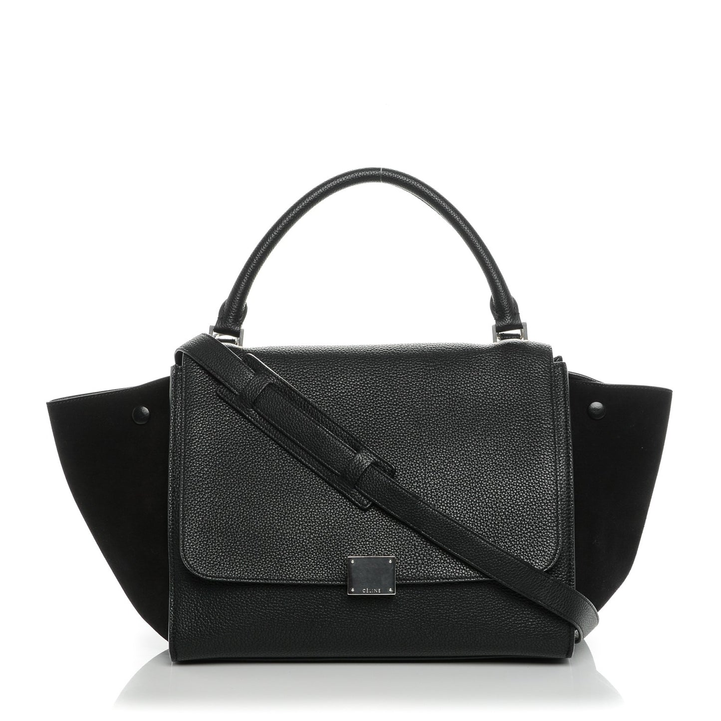 Drummed Calfskin Suede Medium Trapeze Black