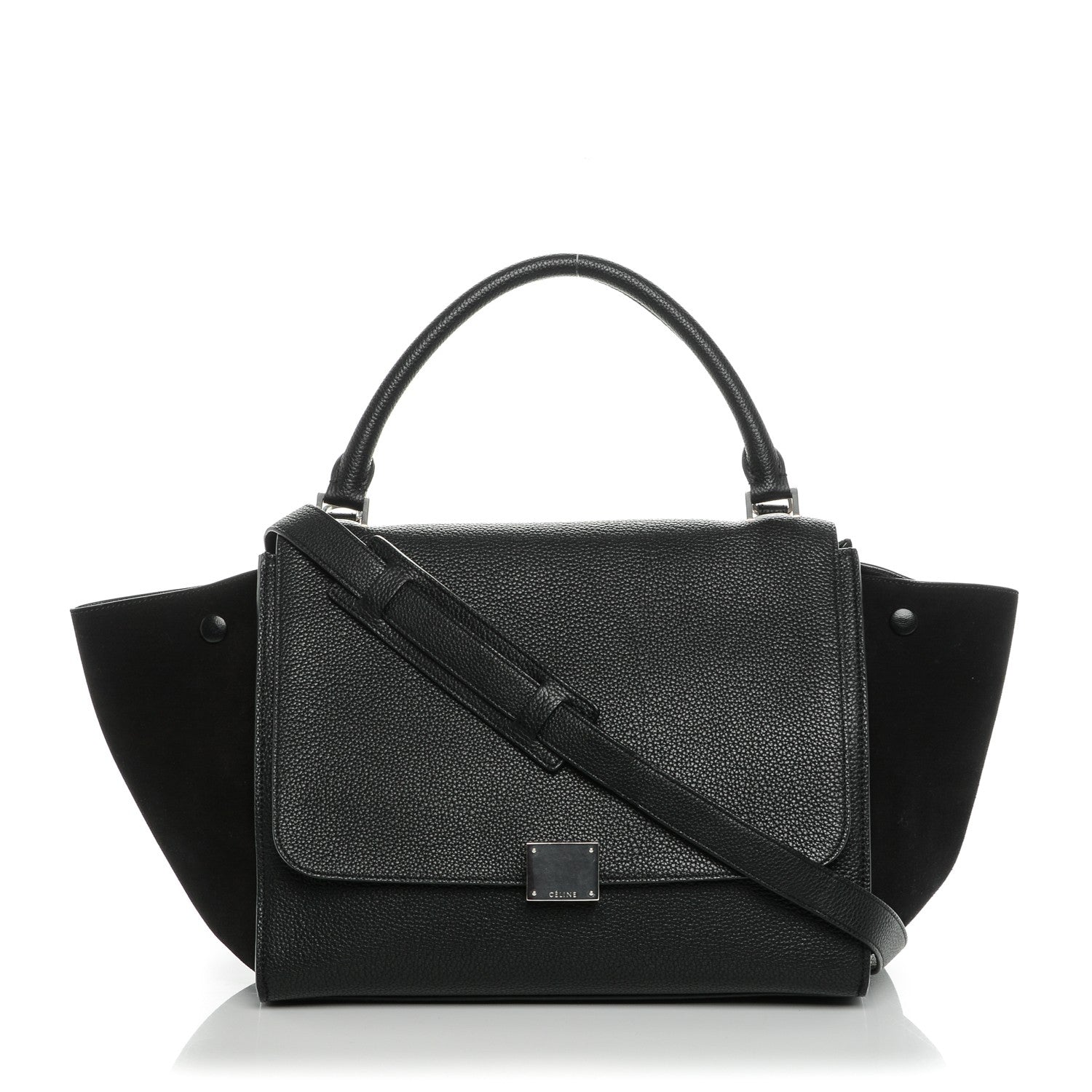 Celine Drummed Calfskin Suede Medium Trapeze Black 1 of 7